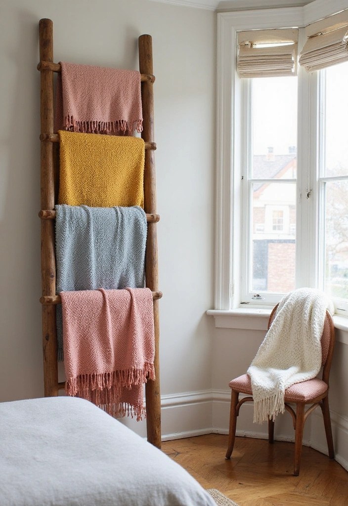 18 Bedroom Decor Hacks That'll Transform Your Space Into a Sanctuary (Don’t Miss #12!) - 17. A Cozy Blanket Ladder